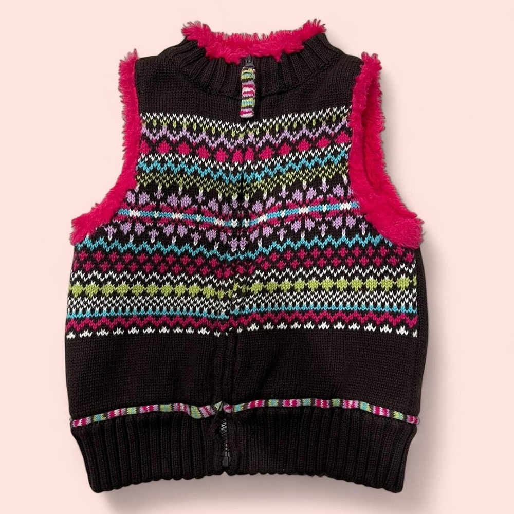 Colorful Knit Kids Vest with Pink Trim